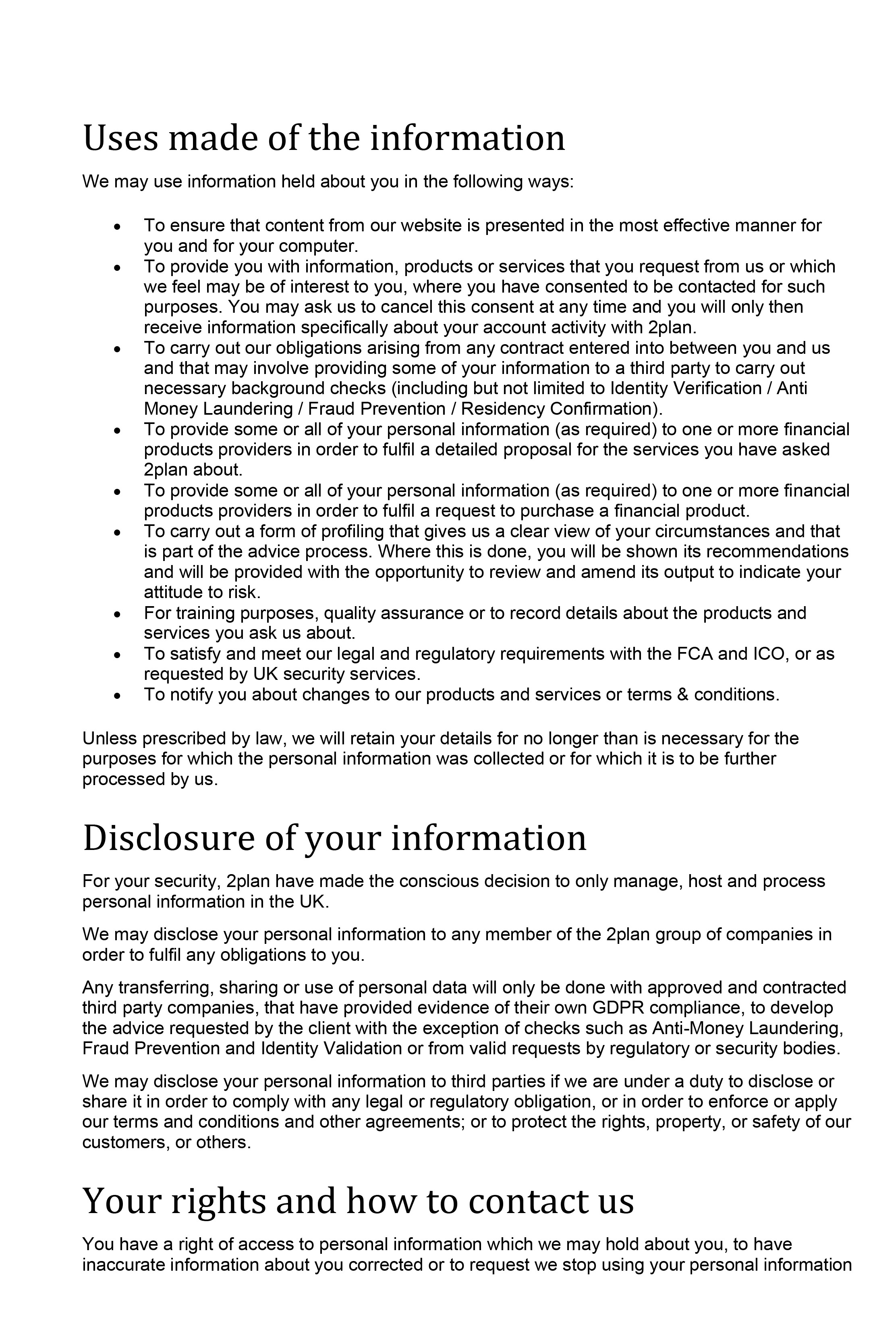 2Plan Privacy Policy
